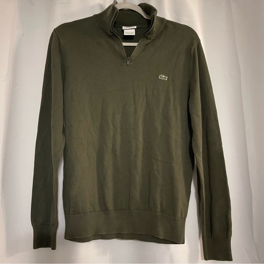 Lacoste Olive Green Quarter-Zip Sweater